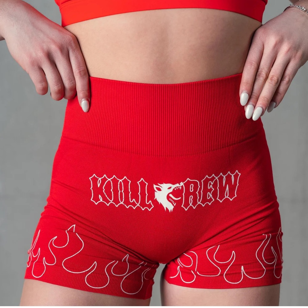 Kill Crew Seamless Flames Biker Shorts - Red / White XS